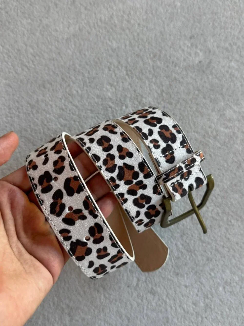 Leopard Print Wide Wrap Belt with Brass Tone Buckle